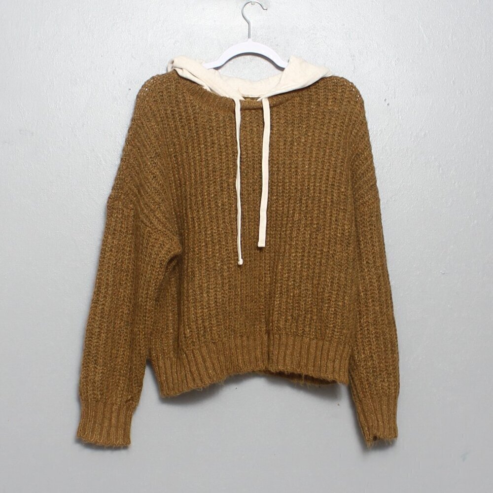 Aerie offline nwt cotton hood brown soft fuzzy sweater